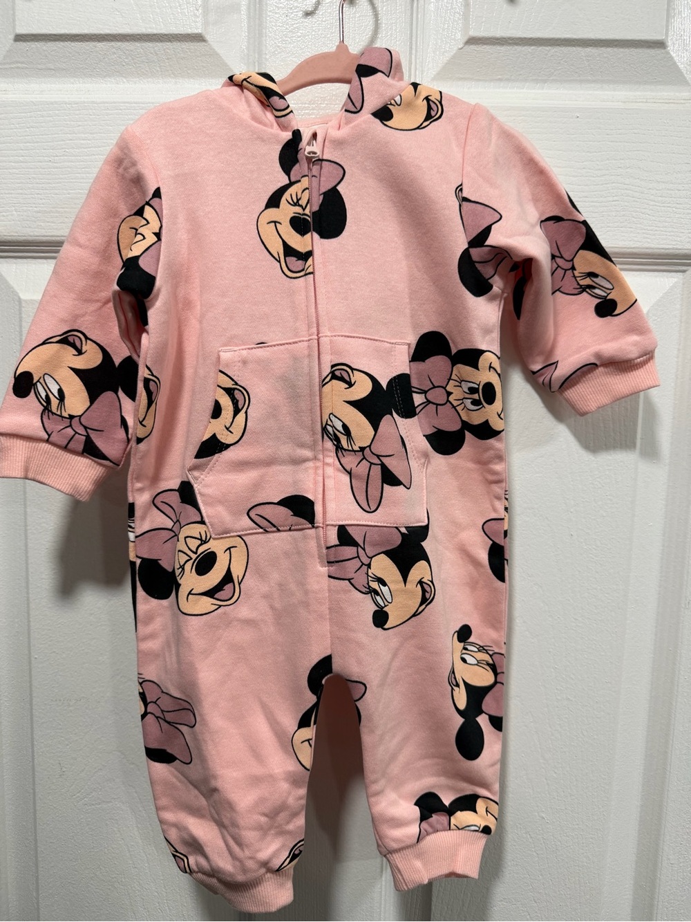 H&M Pink Minnie Mouse Hooded One-Piece Footie 4-6M